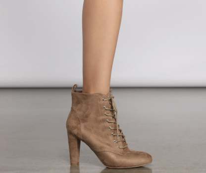Essential Faux Suede Lace Up Booties - Lady Occasions