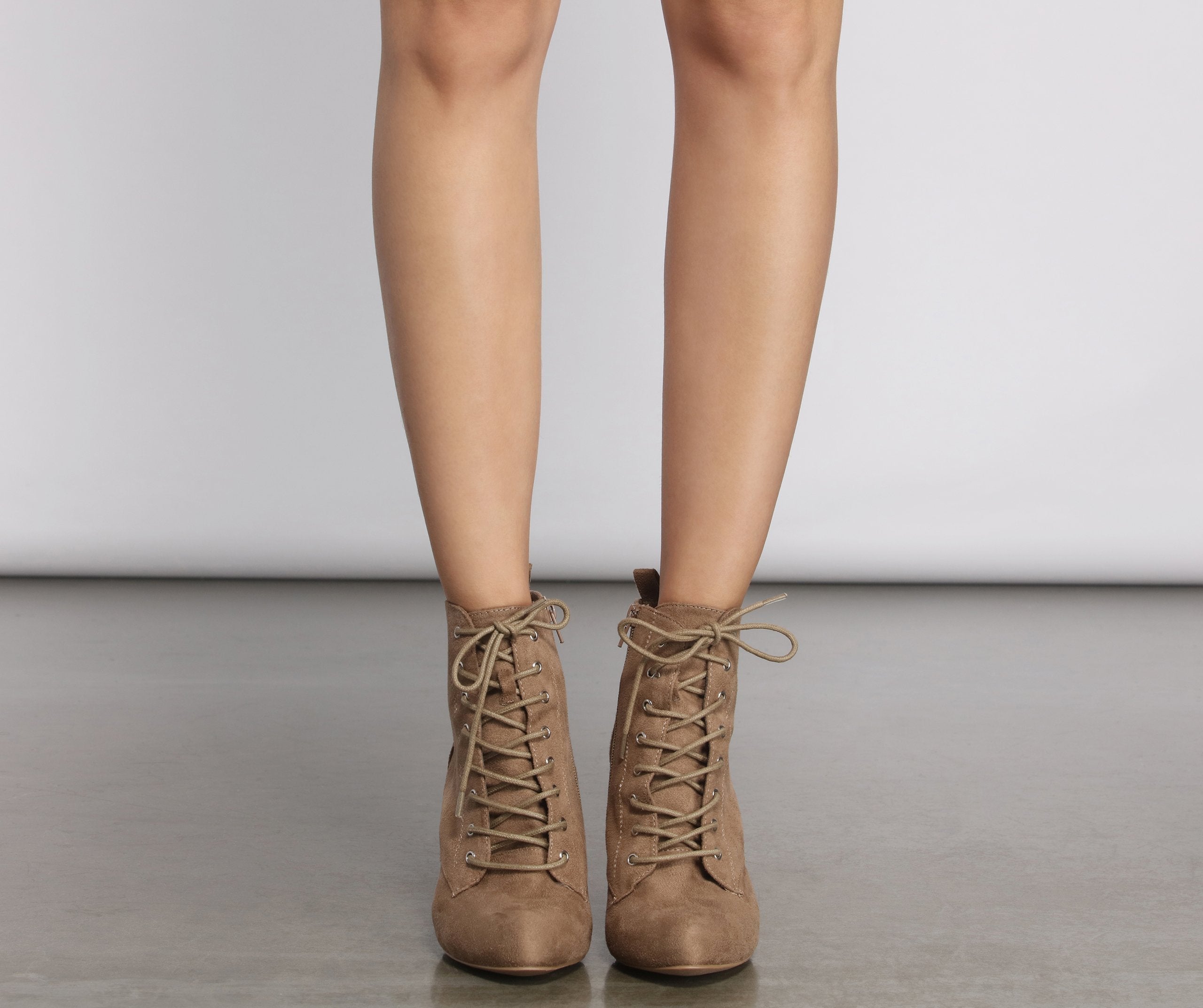 Essential Faux Suede Lace Up Booties - Lady Occasions