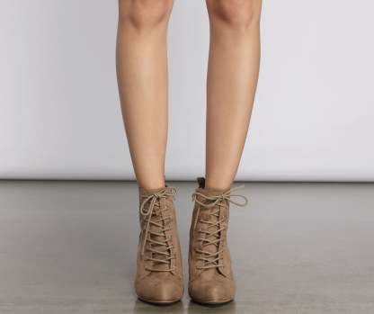 Essential Faux Suede Lace Up Booties - Lady Occasions