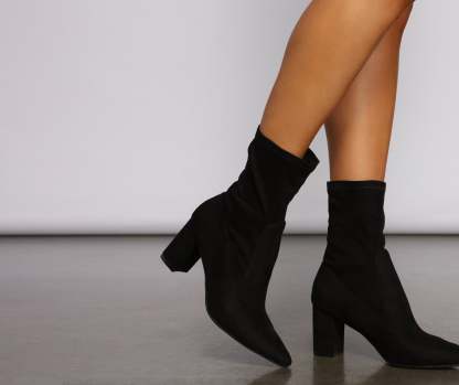 Faux Suede Pointed Toe Sock Booties - Lady Occasions