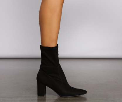 Faux Suede Pointed Toe Sock Booties - Lady Occasions