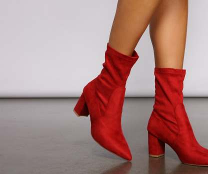 Faux Suede Pointed Toe Sock Booties - Lady Occasions