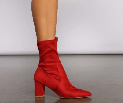 Faux Suede Pointed Toe Sock Booties - Lady Occasions
