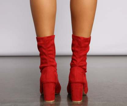 Faux Suede Pointed Toe Sock Booties - Lady Occasions