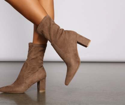 Faux Suede Pointed Toe Sock Booties - Lady Occasions