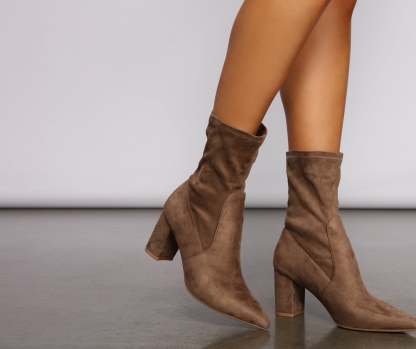 Faux Suede Pointed Toe Sock Booties - Lady Occasions