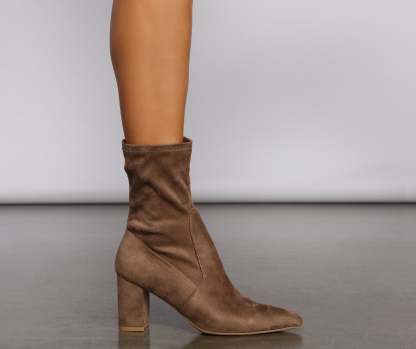 Faux Suede Pointed Toe Sock Booties - Lady Occasions