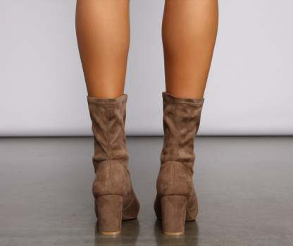Faux Suede Pointed Toe Sock Booties - Lady Occasions