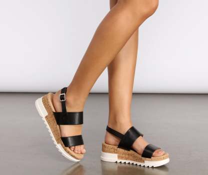 Just In Time Faux Leather Platform Sandals - Lady Occasions