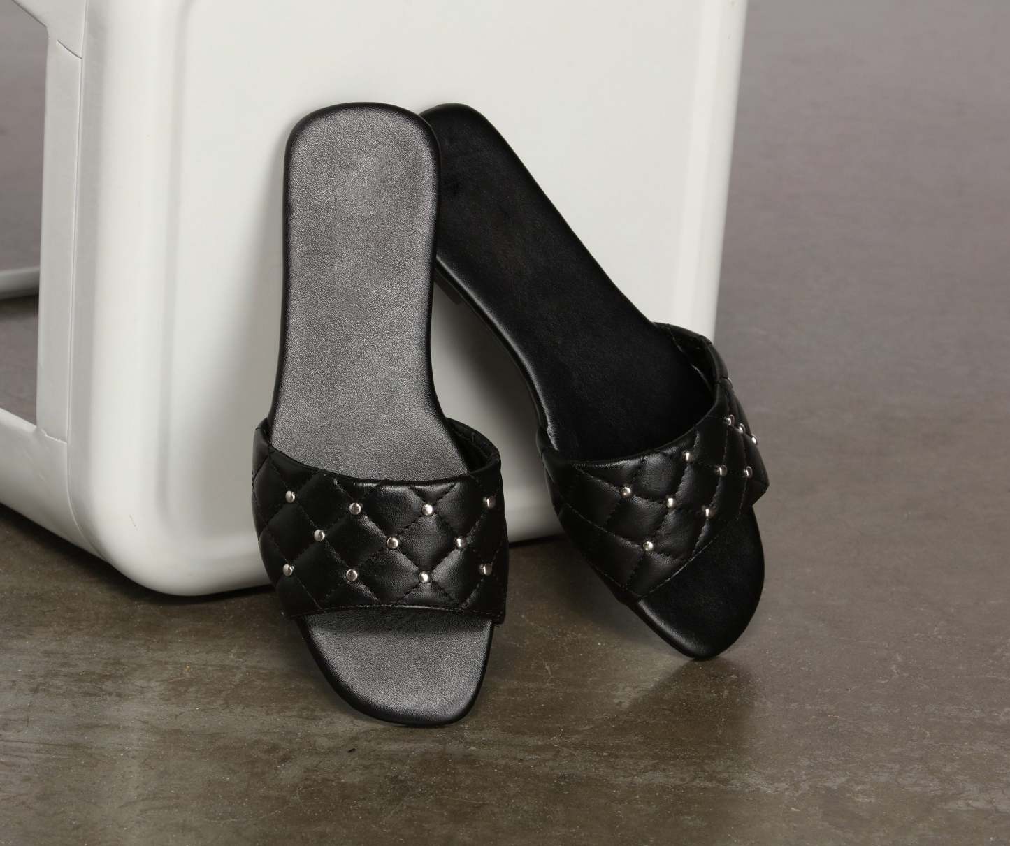 Faux Leather Quilted Studded Sandals - Lady Occasions