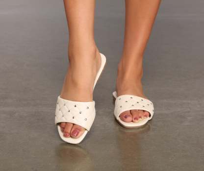 Faux Leather Quilted Studded Sandals - Lady Occasions