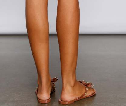 On The Edge Bow Studded Jelly Sandals - Lady Occasions