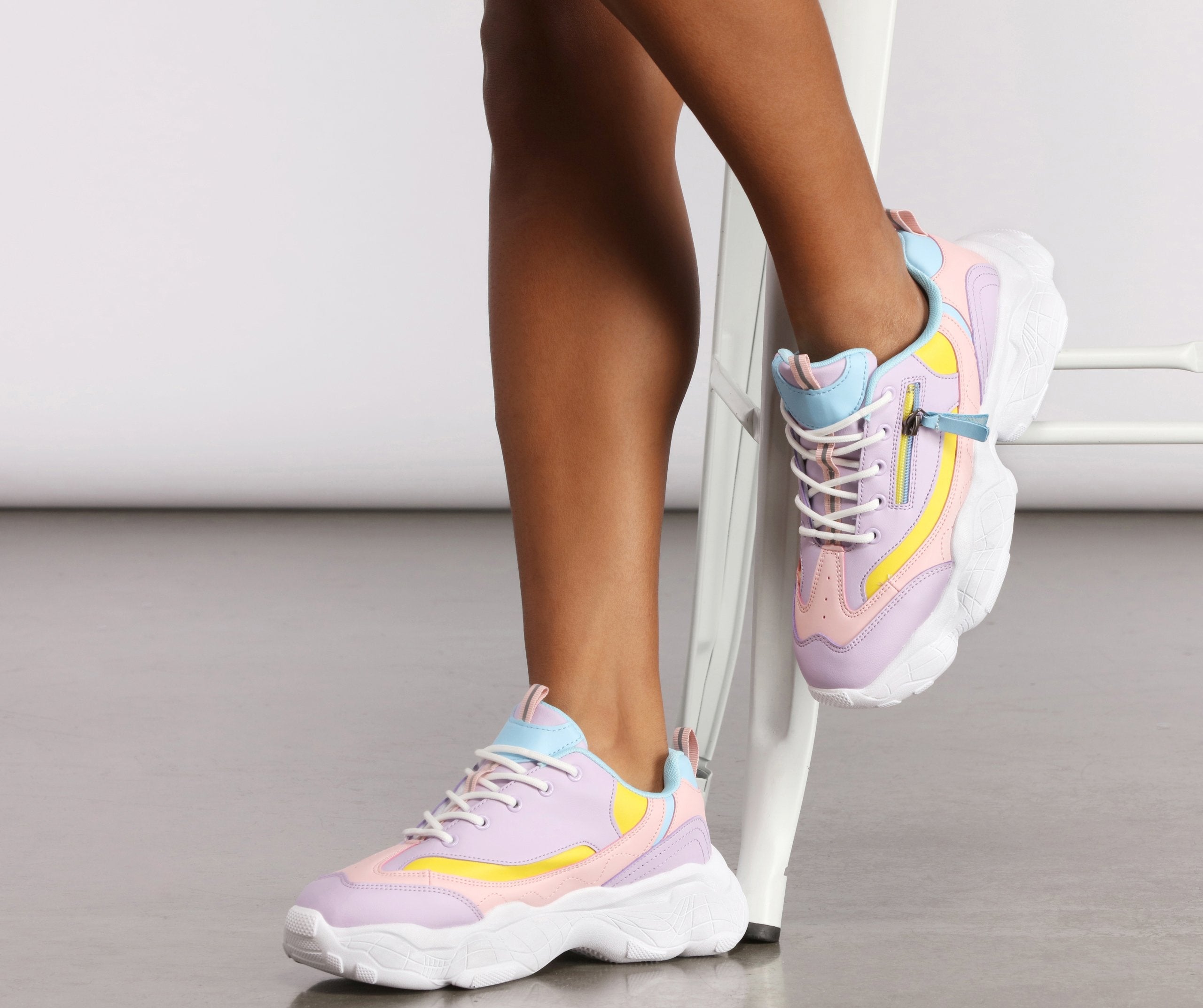 Pastel With Zipper Chunky Sneakers - Lady Occasions