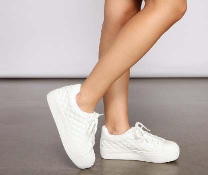 Faux Leather Quilted Chic Sneakers - Lady Occasions