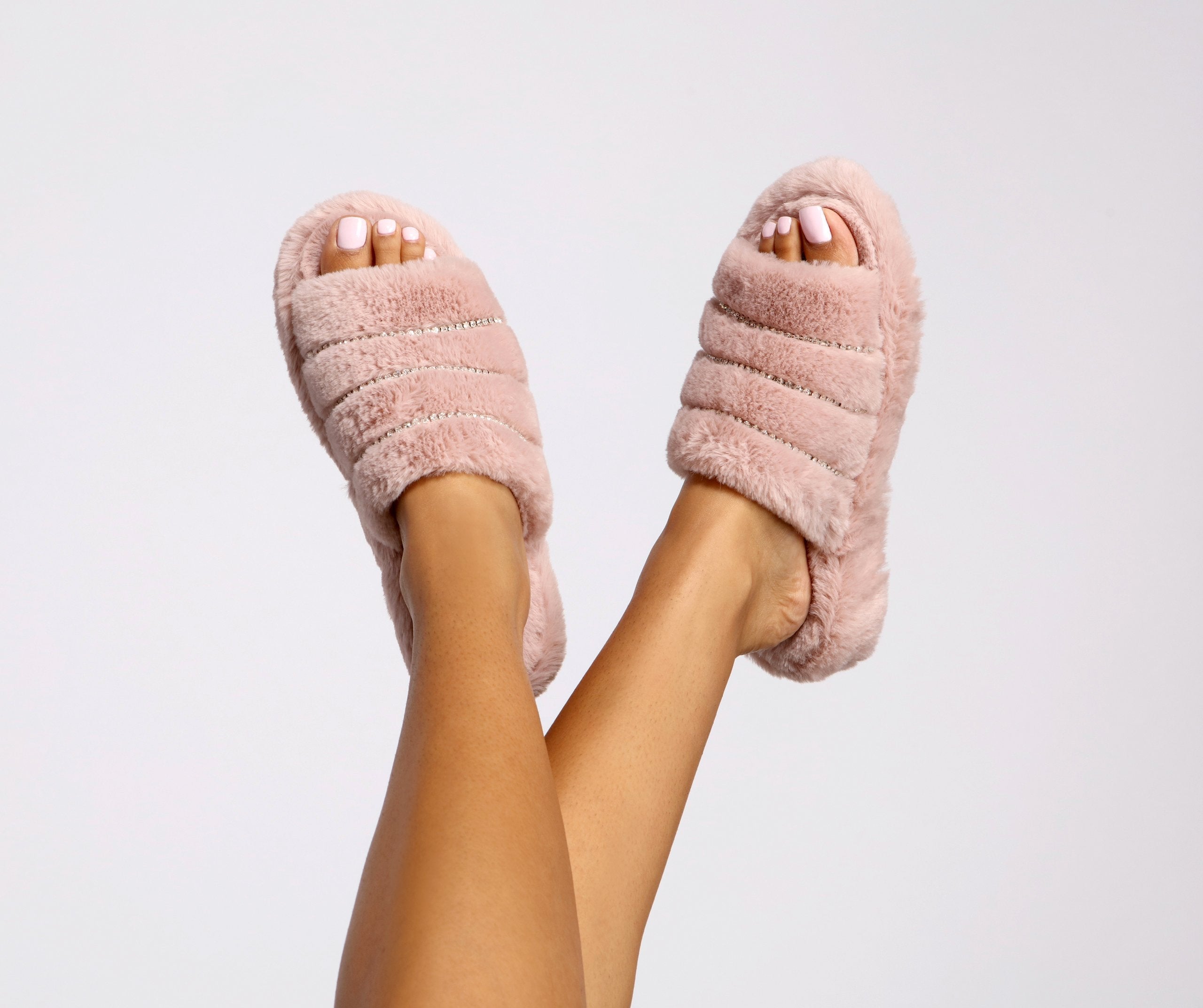 Dazzle On Rhinestone Faux Fur Slides - Lady Occasions