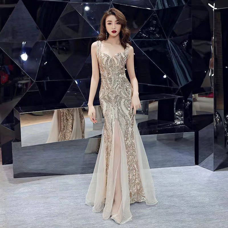 Lily  Embroidered Sequin Formal Evening Gown - Lady Occasions