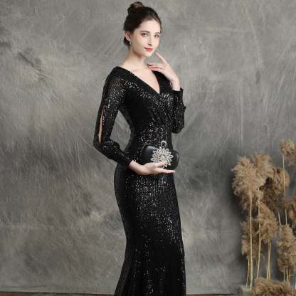 Ella long-sleeve sequined formal fishtail dress - Lady Occasions