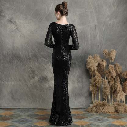 Ella long-sleeve sequined formal fishtail dress - Lady Occasions