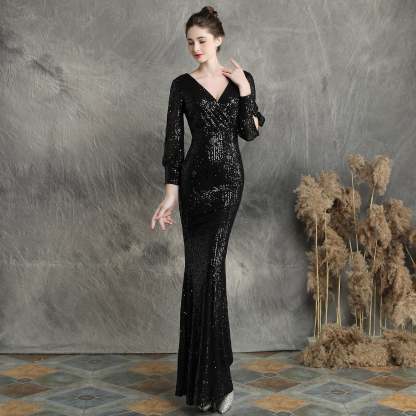 Ella long-sleeve sequined formal fishtail dress - Lady Occasions