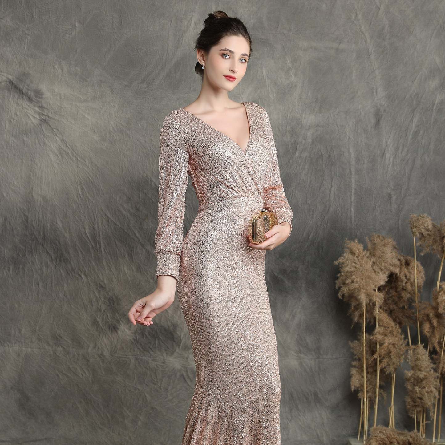 Ella long-sleeve sequined formal fishtail dress - Lady Occasions