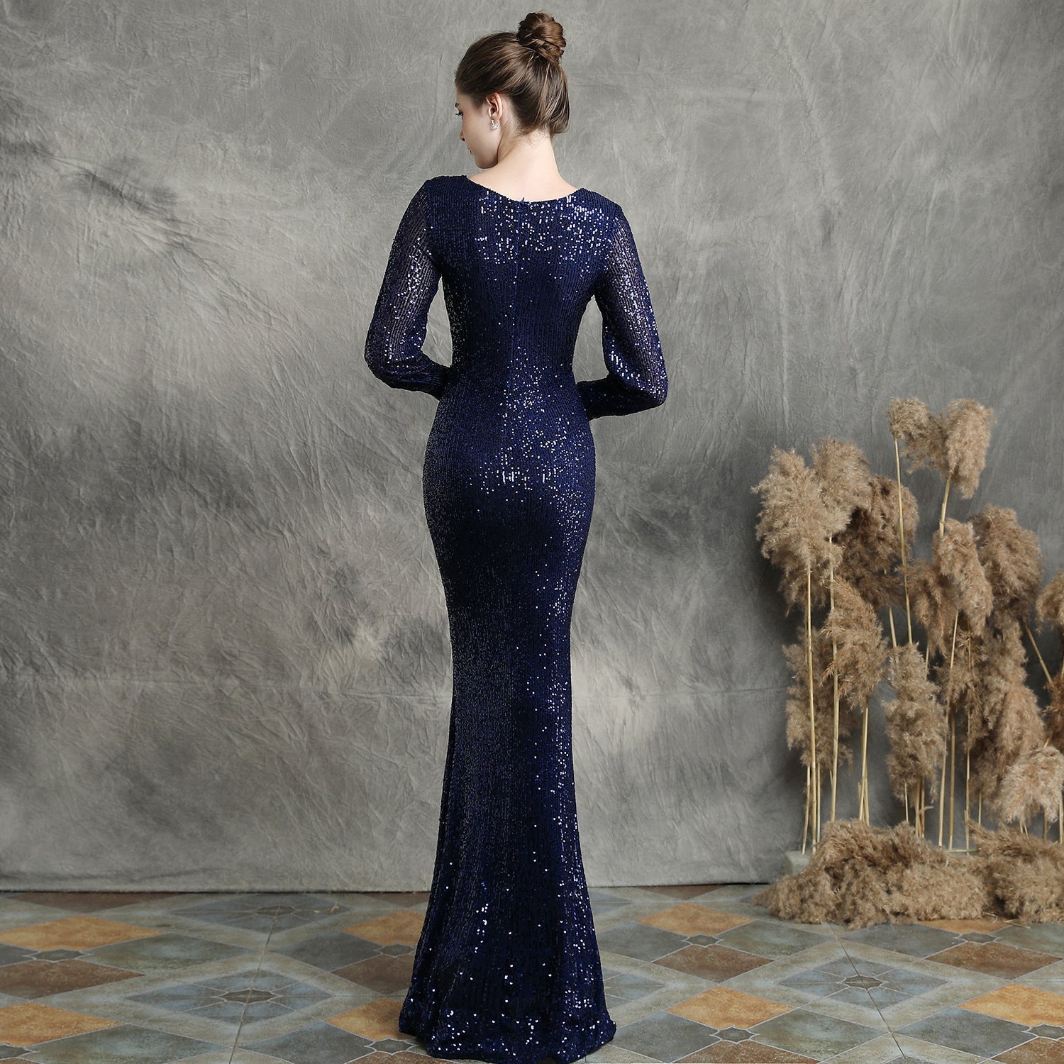 Ella long-sleeve sequined formal fishtail dress - Lady Occasions