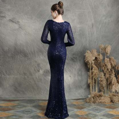 Ella long-sleeve sequined formal fishtail dress - Lady Occasions
