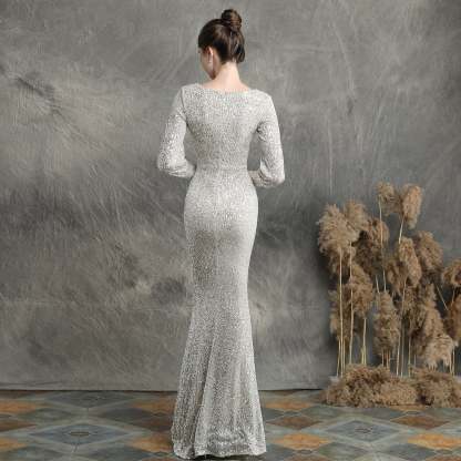 Ella long-sleeve sequined formal fishtail dress - Lady Occasions