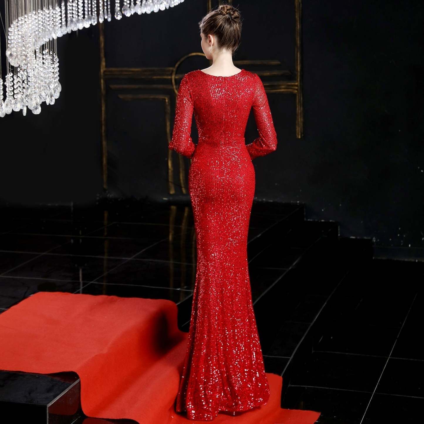 Ella long-sleeve sequined formal fishtail dress - Lady Occasions