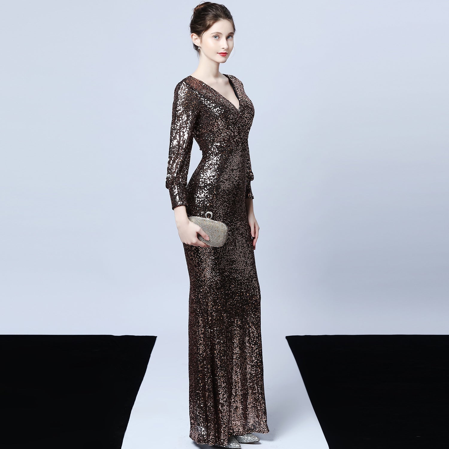 Ella long-sleeve sequined formal fishtail dress - Lady Occasions