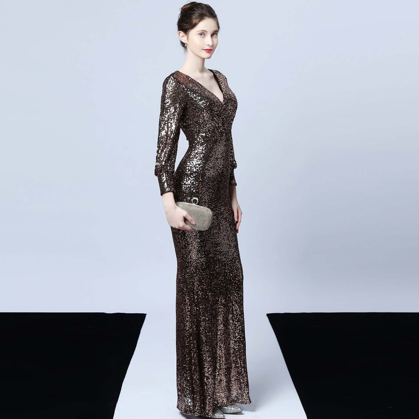 Ella long-sleeve sequined formal fishtail dress - Lady Occasions