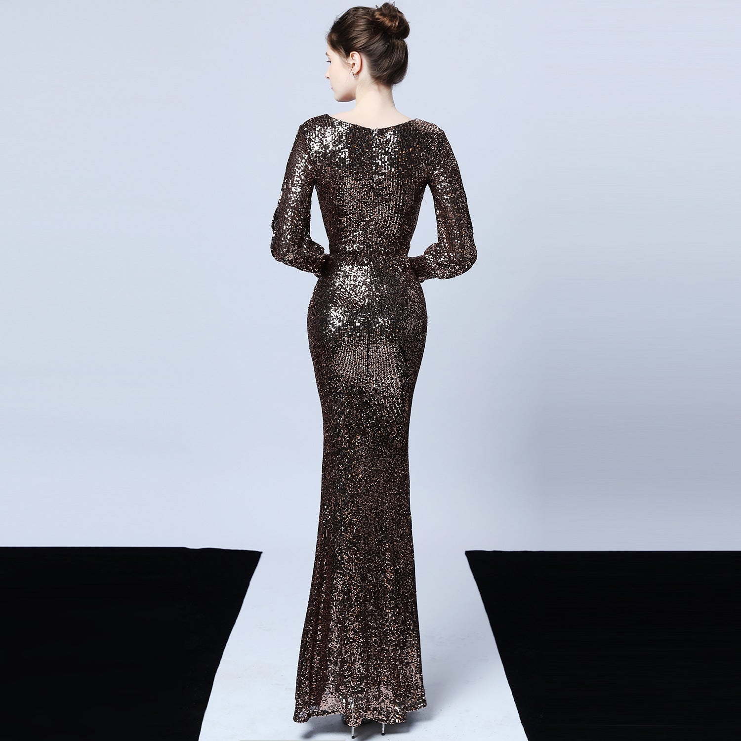 Ella long-sleeve sequined formal fishtail dress - Lady Occasions