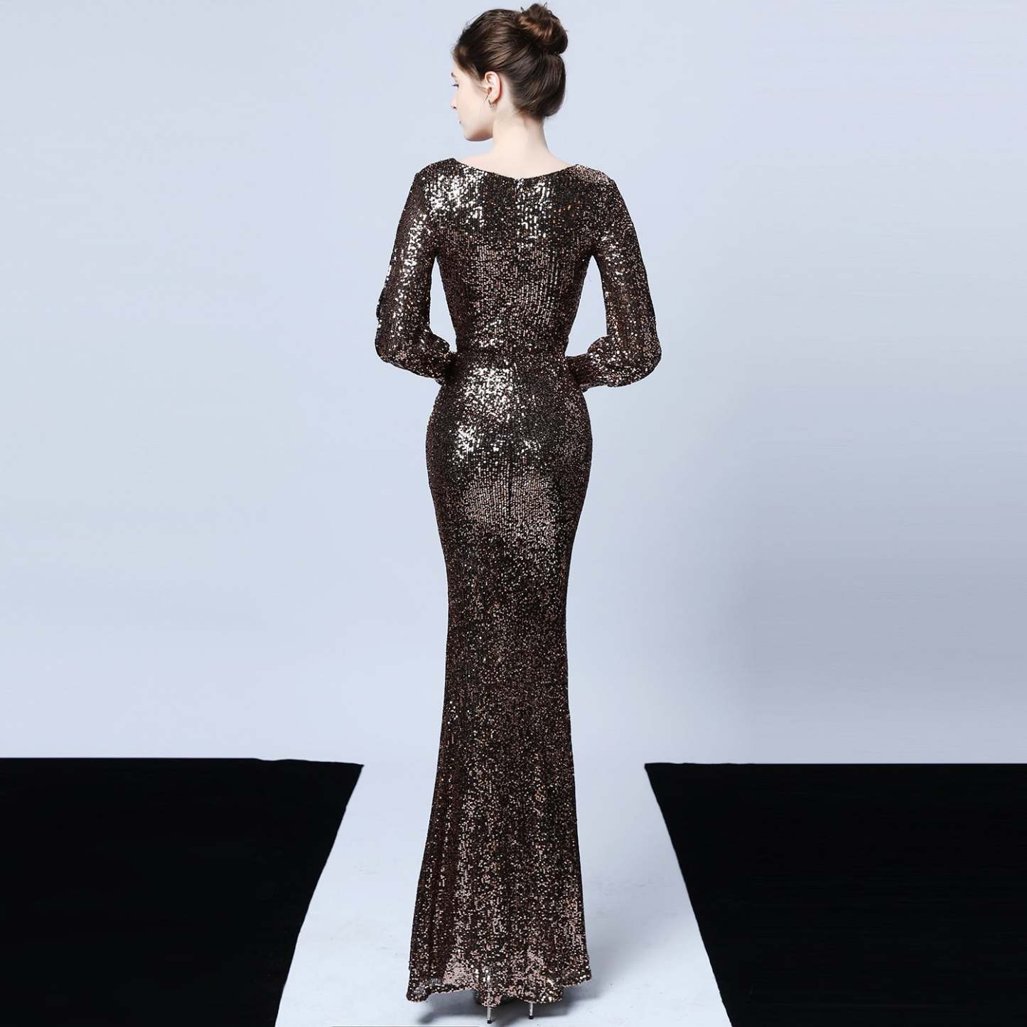 Ella long-sleeve sequined formal fishtail dress - Lady Occasions