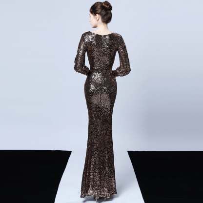 Ella long-sleeve sequined formal fishtail dress - Lady Occasions