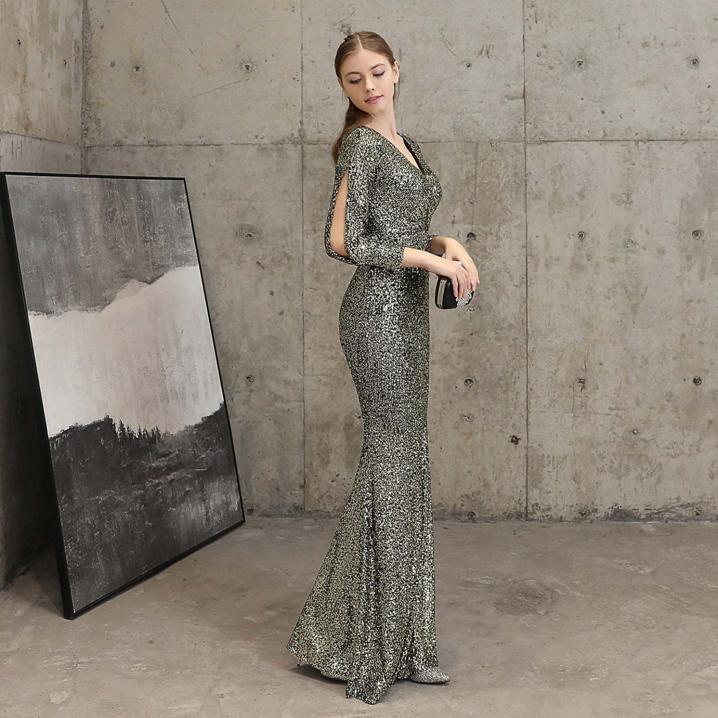 Ella long-sleeve sequined formal fishtail dress - Lady Occasions