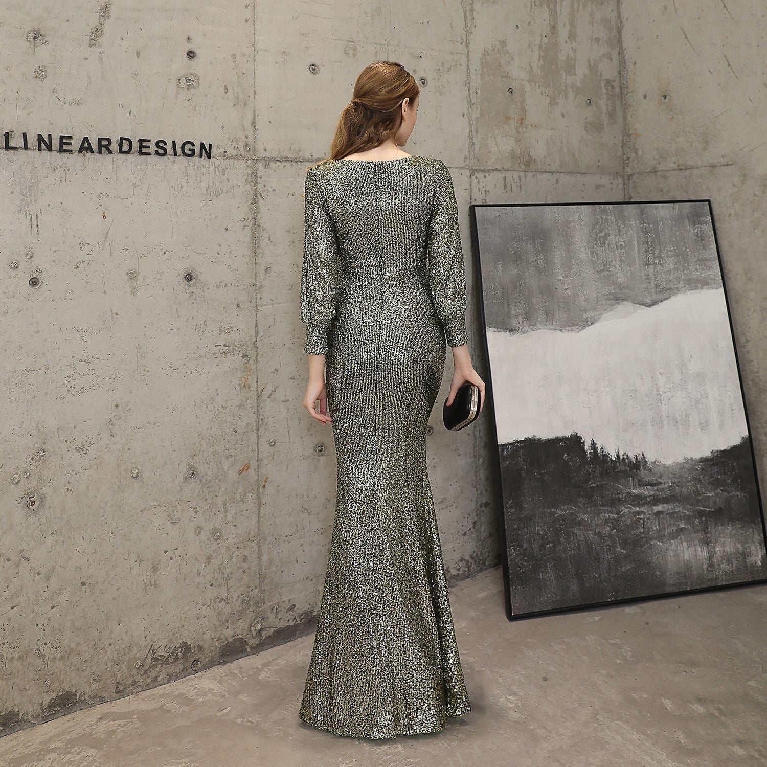 Ella long-sleeve sequined formal fishtail dress - Lady Occasions