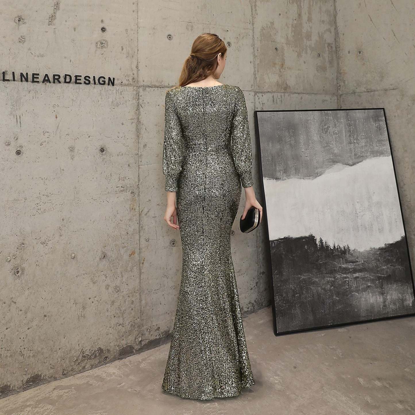 Ella long-sleeve sequined formal fishtail dress - Lady Occasions
