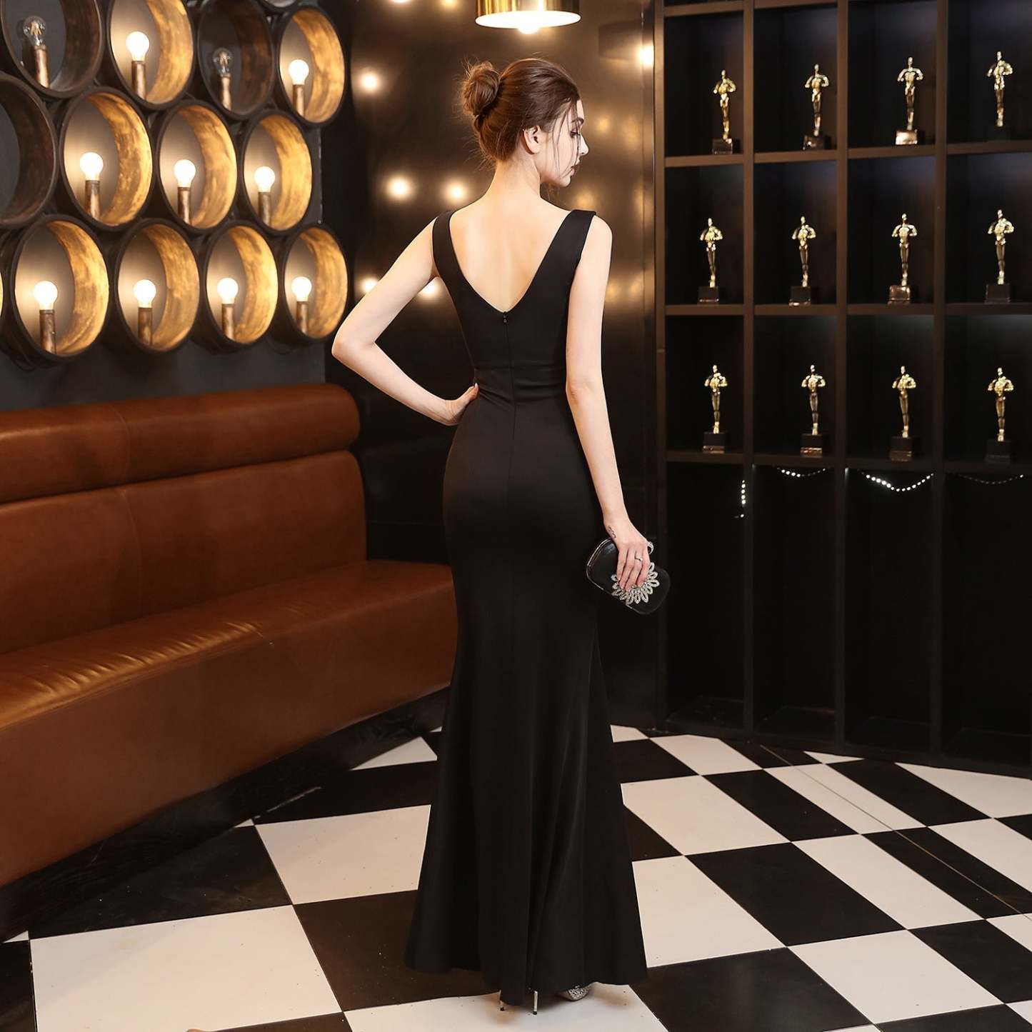 Zanala Formal V-Neck Embellished Slit Dress - Lady Occasions