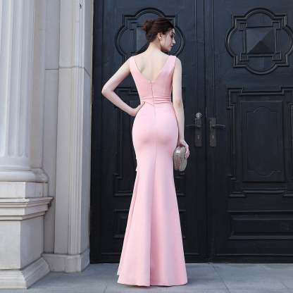 Zanala Formal V-Neck Embellished Slit Dress - Lady Occasions