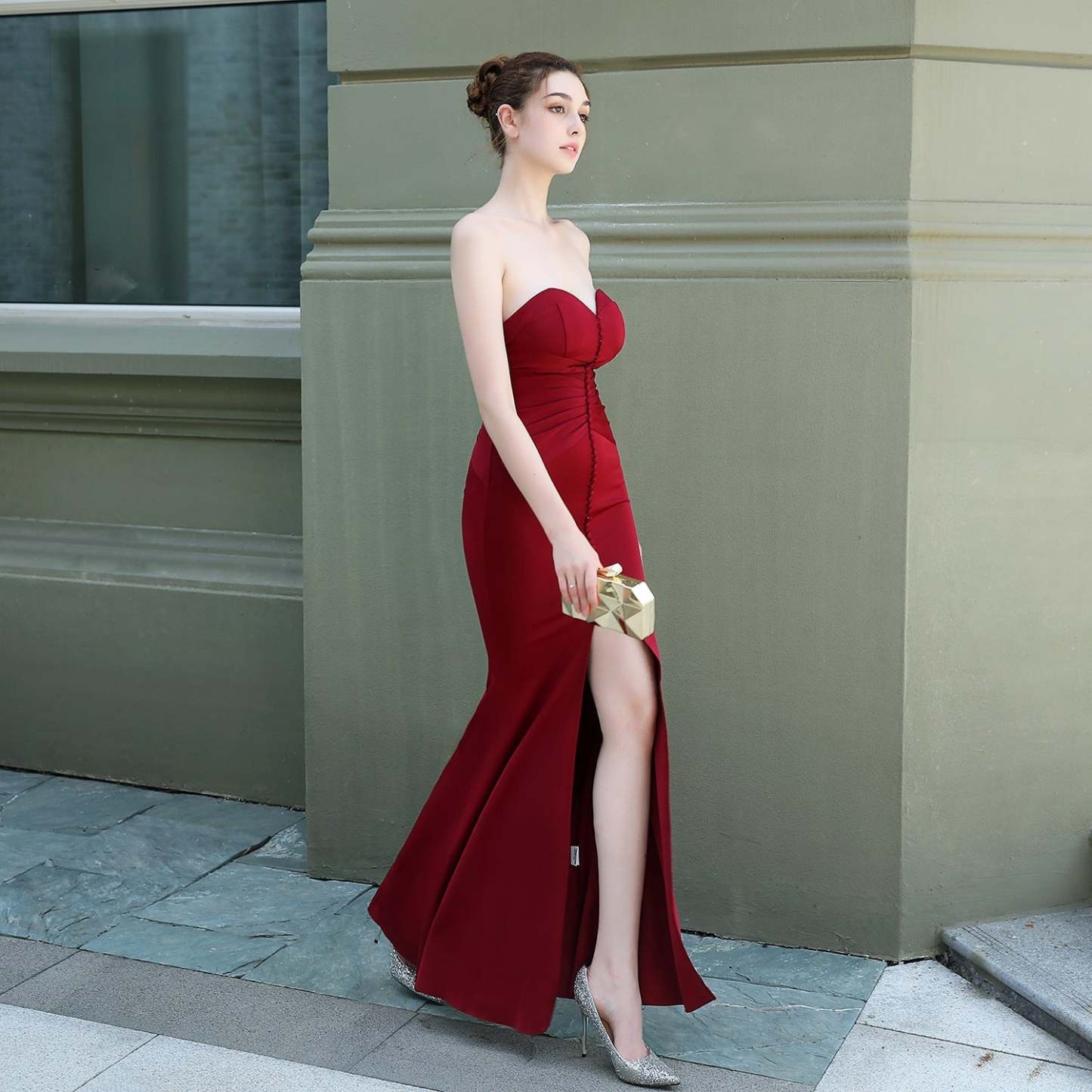 Evelyn strapless slit wrap dress - Lady Occasions