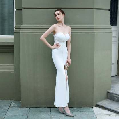 Evelyn strapless slit wrap dress - Lady Occasions
