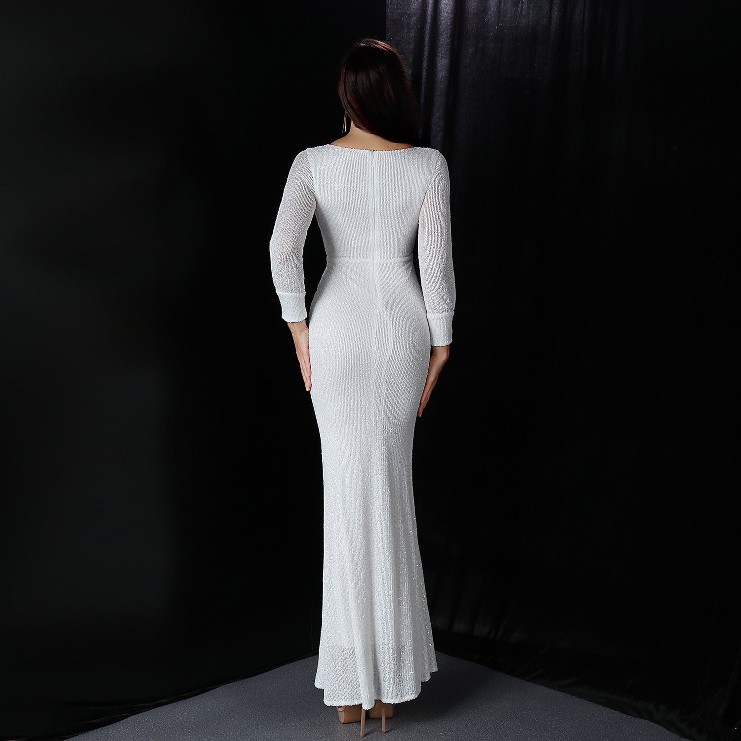 Ella long-sleeve sequined formal fishtail dress - Lady Occasions