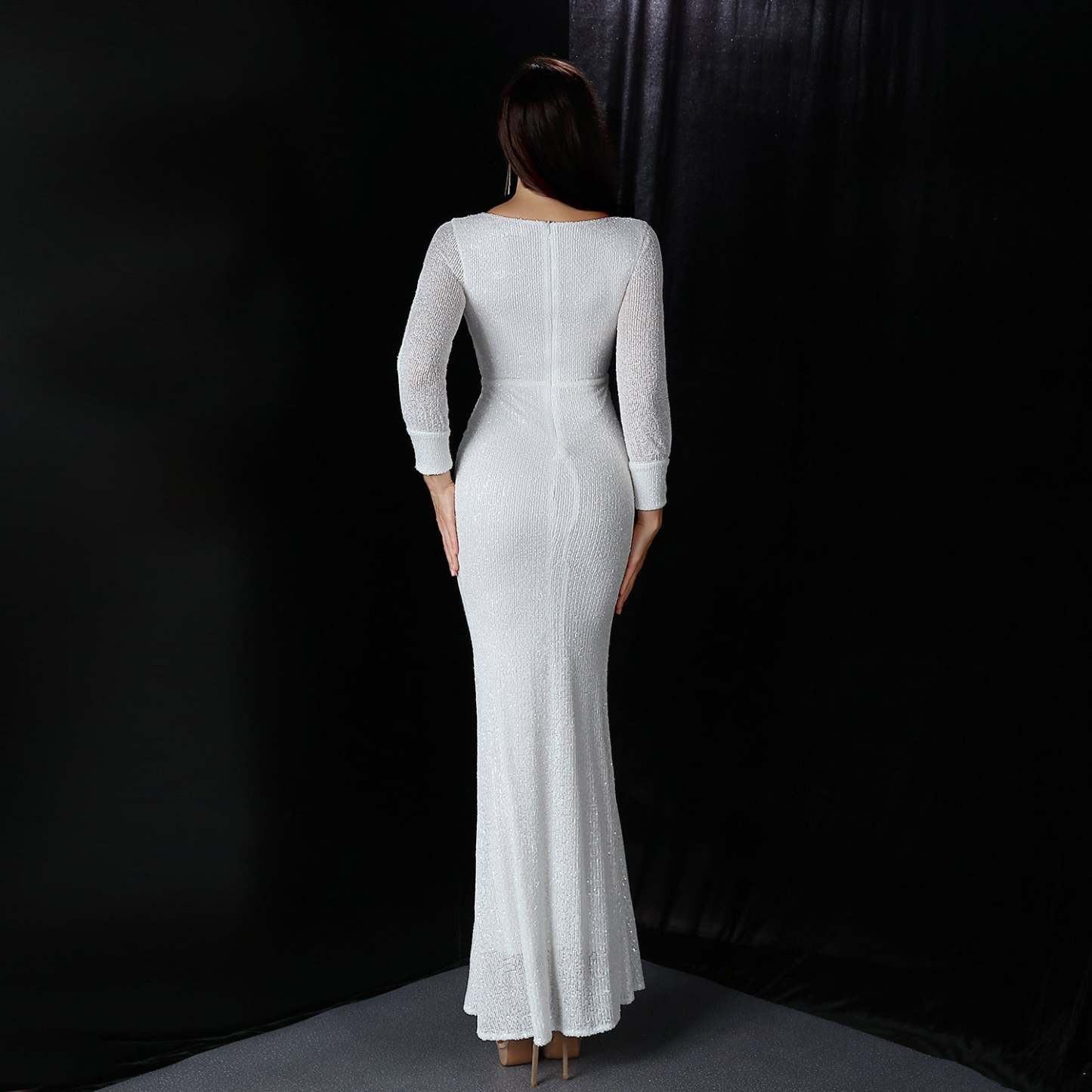 Ella long-sleeve sequined formal fishtail dress - Lady Occasions