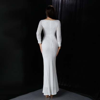 Ella long-sleeve sequined formal fishtail dress - Lady Occasions