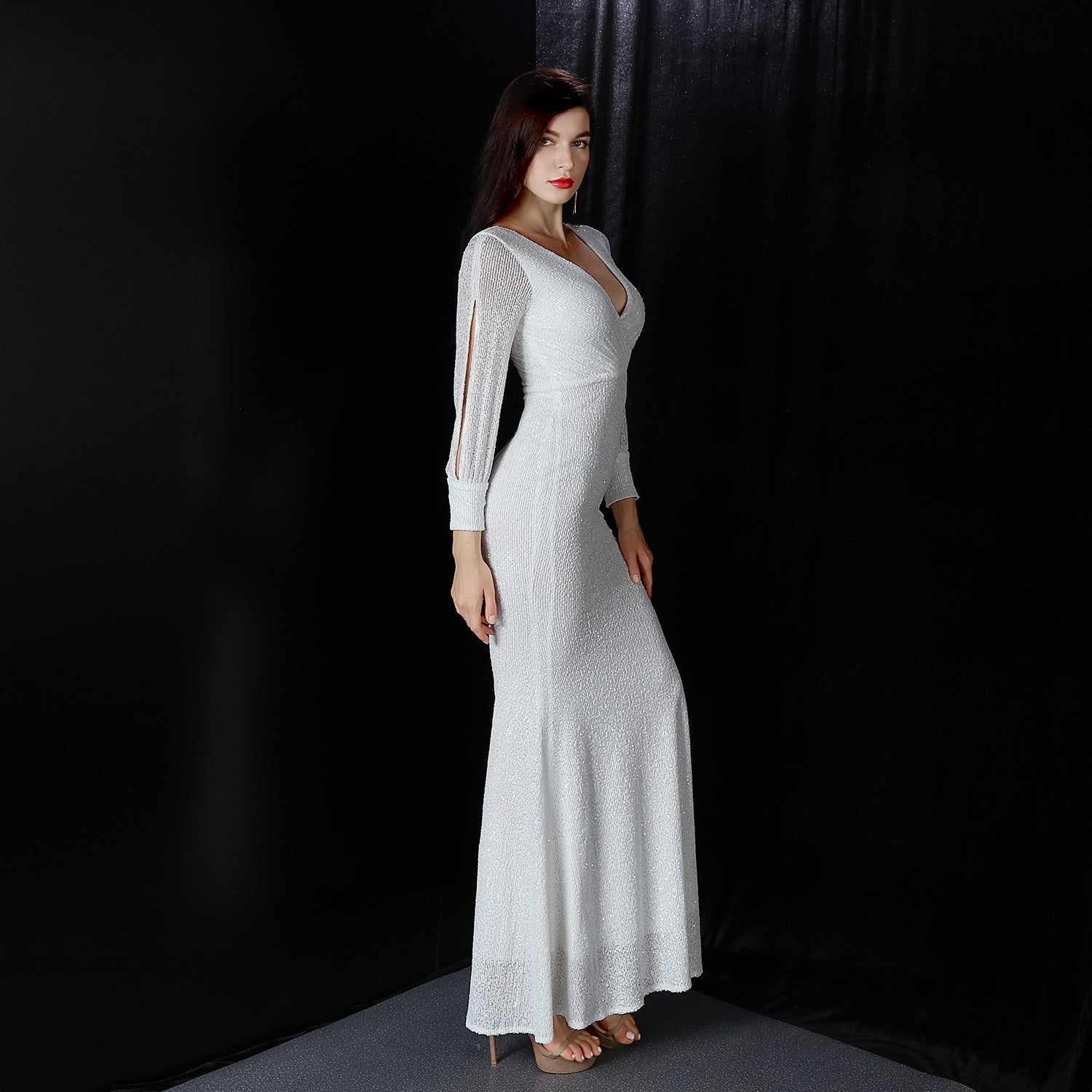 Ella long-sleeve sequined formal fishtail dress - Lady Occasions