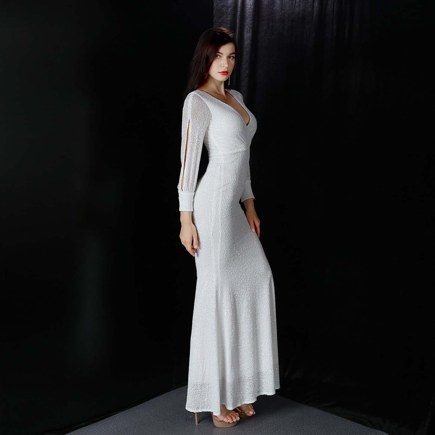 Ella long-sleeve sequined formal fishtail dress - Lady Occasions