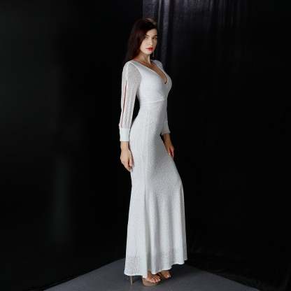 Ella long-sleeve sequined formal fishtail dress - Lady Occasions