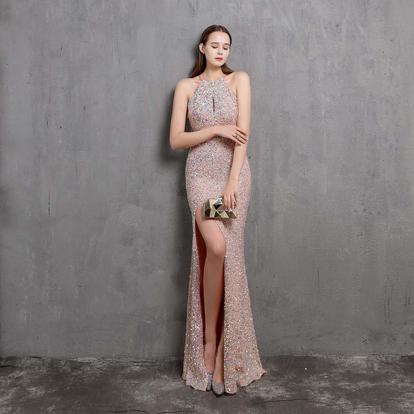 Ella halterneck sequined formal dress - Lady Occasions
