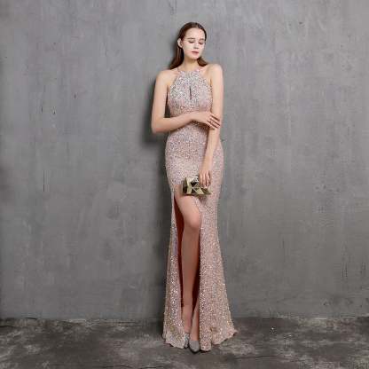 Ella halterneck sequined formal dress - Lady Occasions