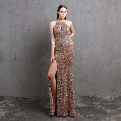 Ella halterneck sequined formal dress - Lady Occasions