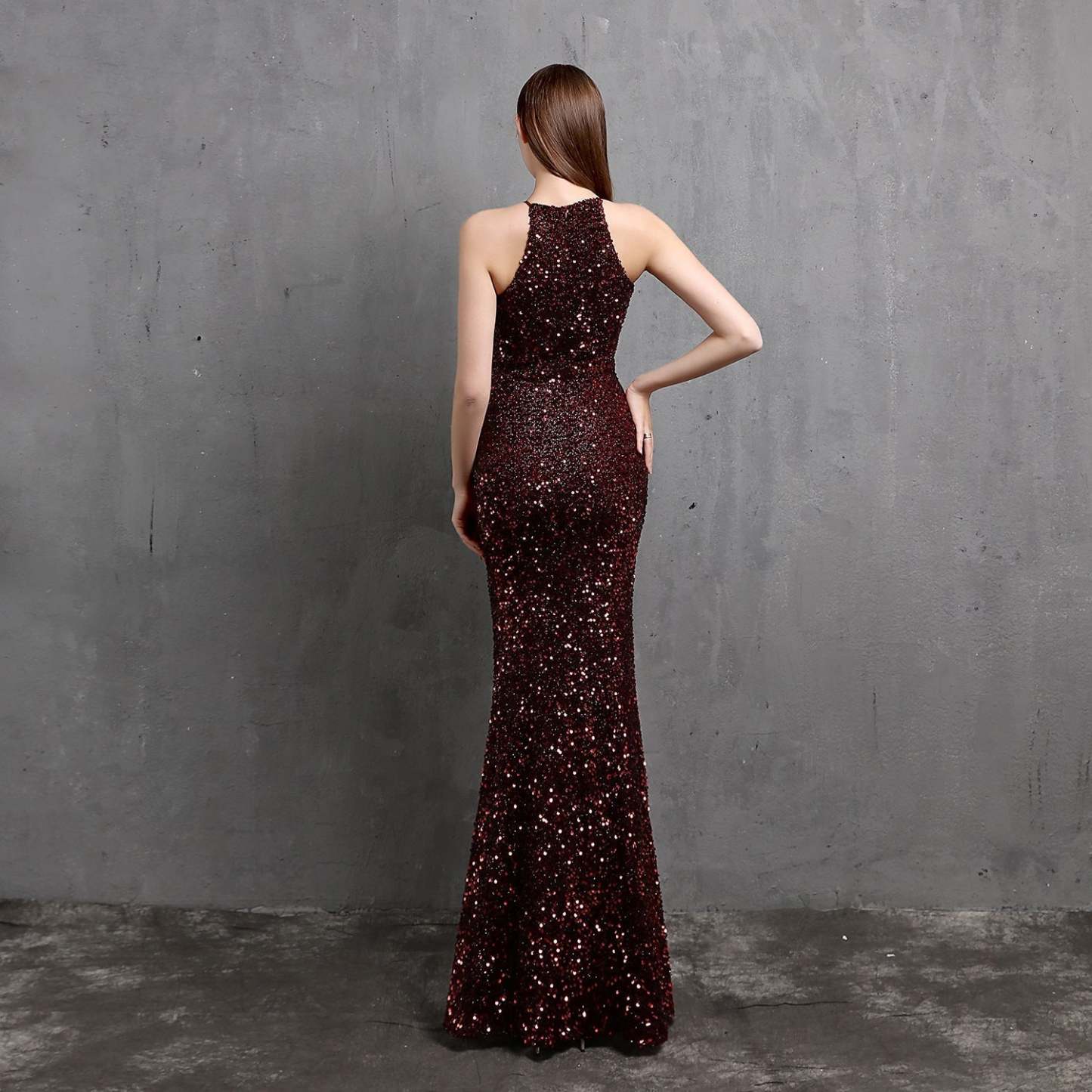 Ella halterneck sequined formal dress - Lady Occasions